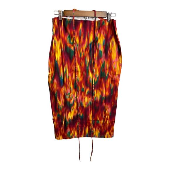 WeWoreWhat Cut Out Midi Skirt in Spicy Orange Fire Tie Dye L NWT - Picture 5 of 9
